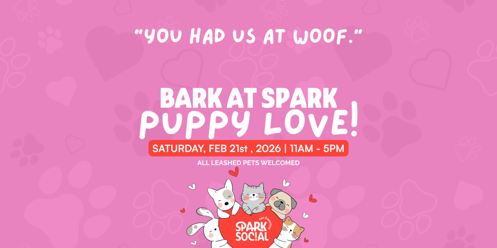 Pink pet event poster with cartoon animals, event details, and heart graphics.