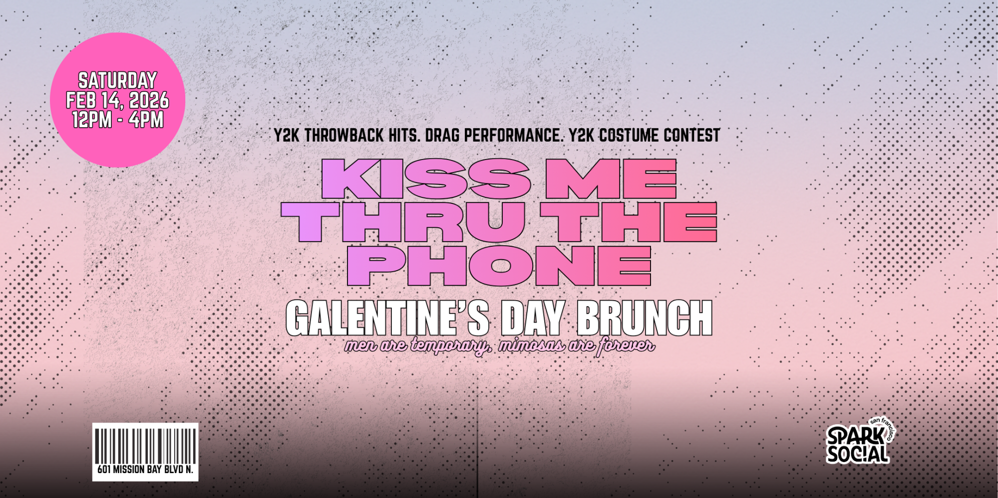 Galentine's Brunch flyer with event details and pink gradient background.