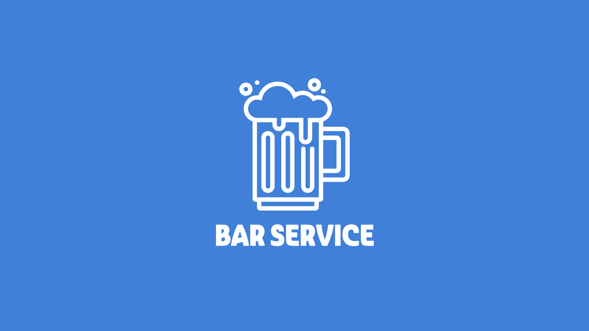 Icon of a beer mug with foam above 'Bar Service' text on blue background.