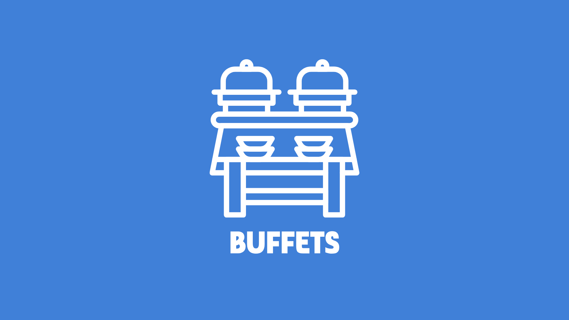 Two buffet dishes and bowls on a table, labeled 'BUFFETS' on a blue background.
