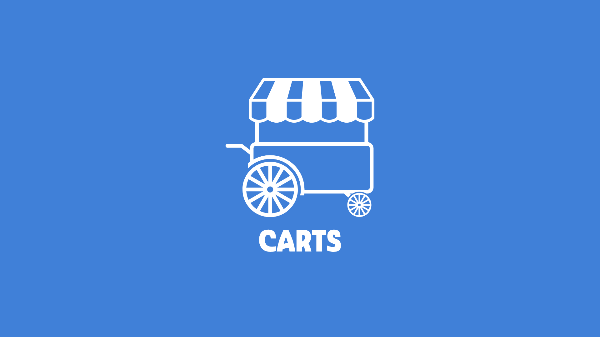 White cart icon with striped canopy on blue background, text 'CARTS' below.