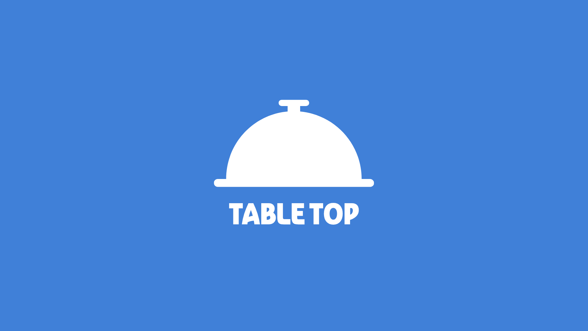 White cloche and 'TABLE TOP' text on blue background.